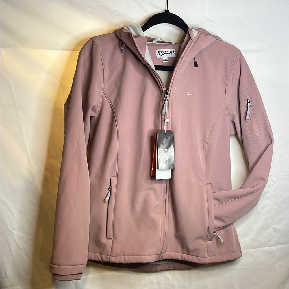 Pink Jacket with Hood and Full-Length Zipper